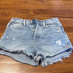 We The Free Light Blue Frayed Jean Shorts
